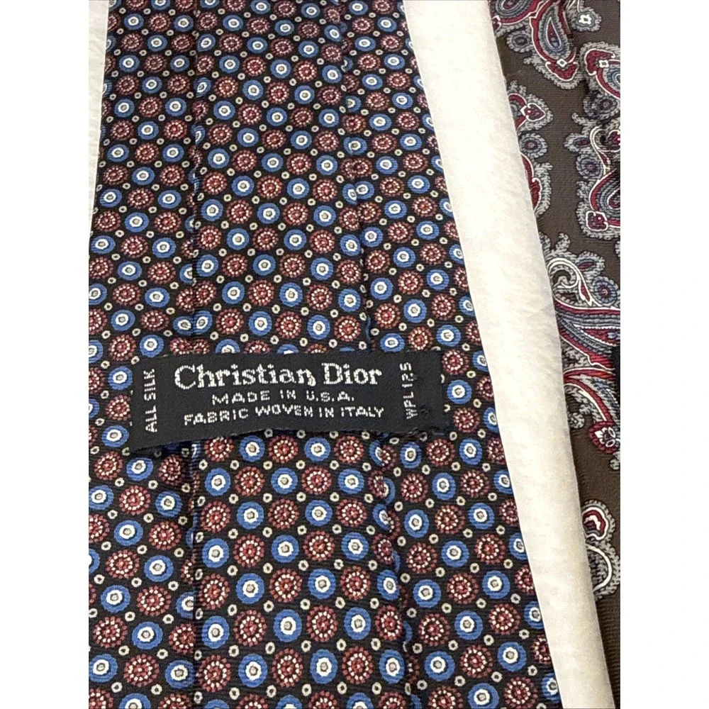 Christian Dior Silk Tie Lot 2 Paisley Geometric Italy Fabric Classic Designer